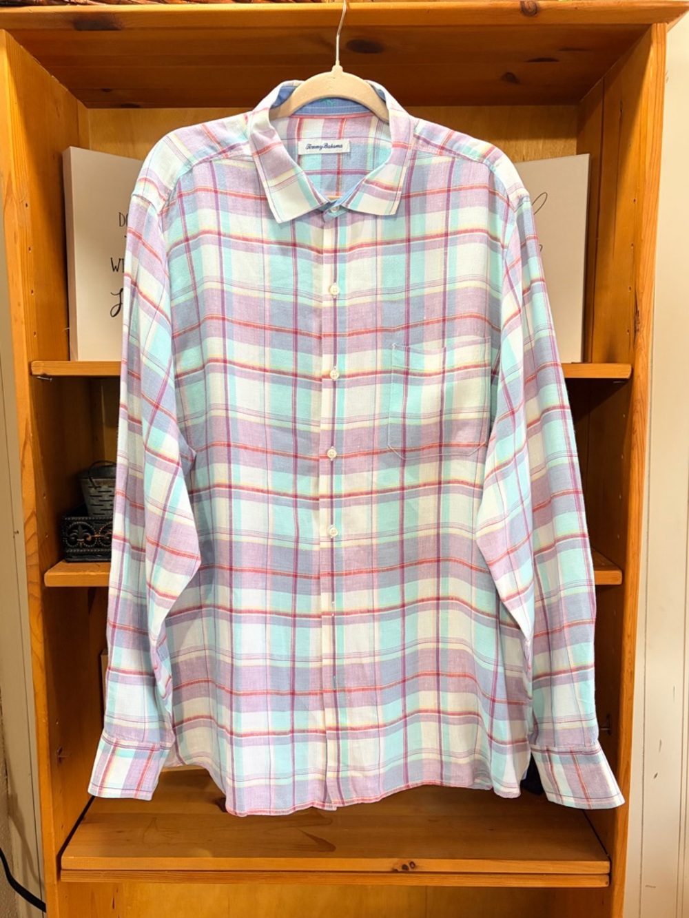 Tommy Bahama Men’s Plaid Linen Button Down Size XL Beach Vacation